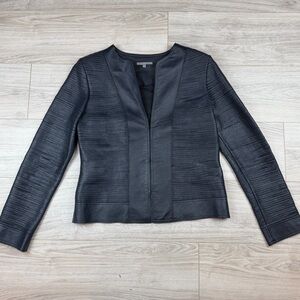 Anne Klein Womens Black Lamb Leather Textured Collarless Jacket Size M‎